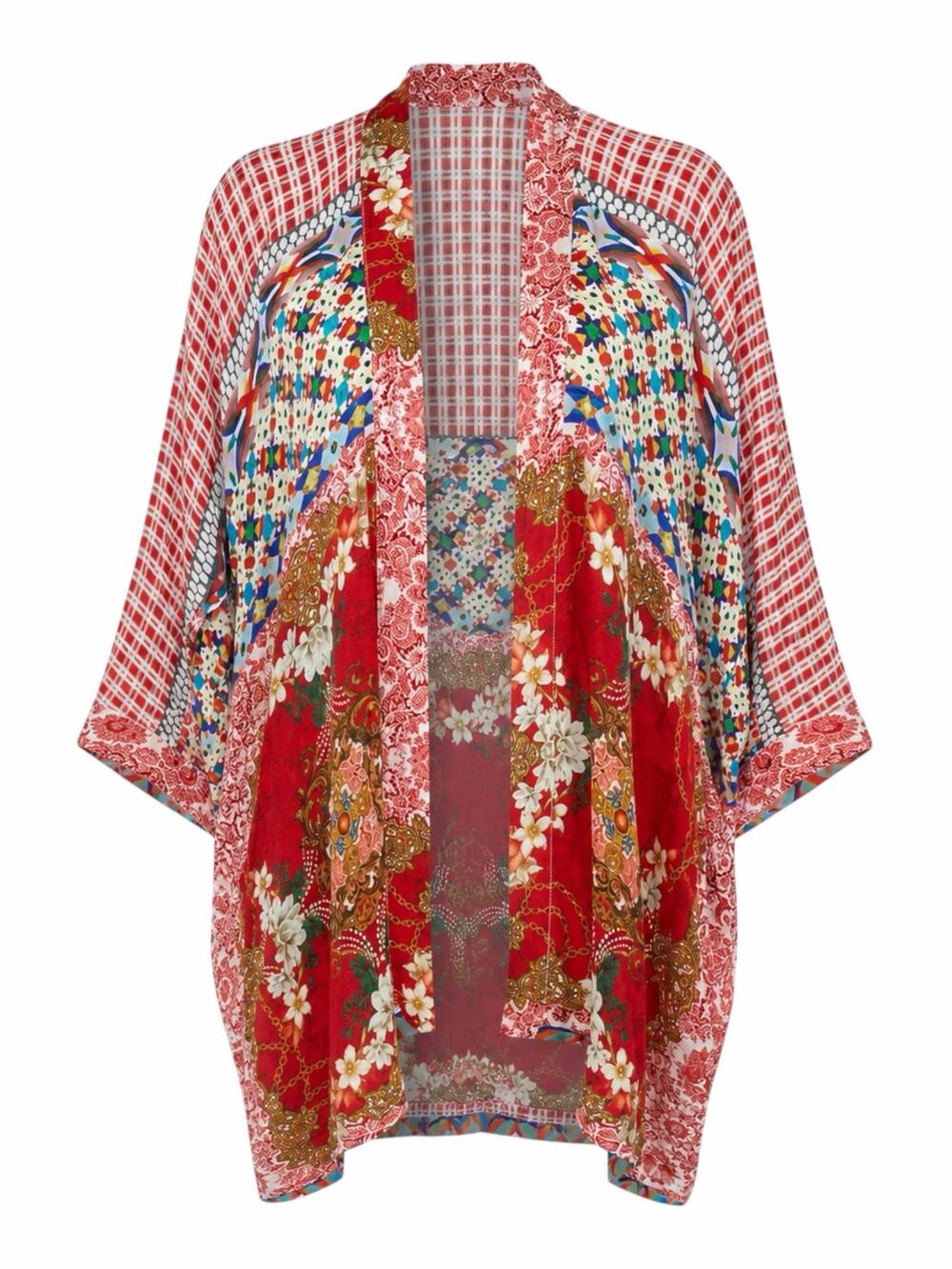 Johnny Was Dolce Mix Print Kimono Jacket Pockets Red Size XS